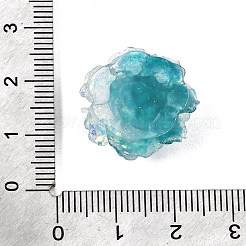 ツートンカラーの不透明樹脂とグリッターパウダーのカボション  花バラ  ティール  19x20x8mm&nbsp;RE-CBA7537-04D