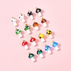 16 個 8 色手作りランプワーク ペンダント  キノコ  ラック メッキ ゴールド トーンの真鍮パーツ  長持ちメッキ  ゴールドカラー  ミックスカラー  19~21x11~13mm  穴：4.5x3.5mm  2個/カラー&nbsp;LAMP-FS0001-46