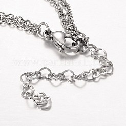 変色しにくい2層ステンレスネックレス  ハートパーツとカニカン付き  ステンレス鋼色  15.3インチ（39cm）&nbsp;NJEW-JN01244