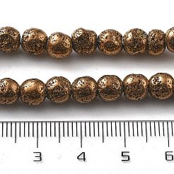 電気メッキされた天然溶岩岩ビーズ連売り  ラウンド  銅メッキ  6mm  穴：1.2mm  約69個/連  16.14''（41センチメートル）&nbsp;G-A251-B01-01A