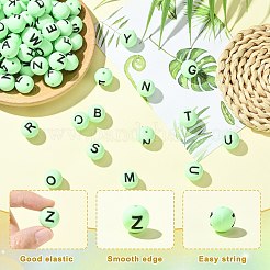 シリコンビーズ1袋  文字でのラウンド  淡緑色  15mm  穴：2mm  26個/袋&nbsp;SIL-SZ0003-39G
