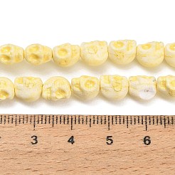 ヴィンテージの手作り磁器ビーズの連  スカル  ファンシーアンティーク施釉磁器  きいろ  7.5x6.5x7mm  穴：1mm  約50個/連  15.20''（38.6センチメートル）&nbsp;PR-CBAB520-19A