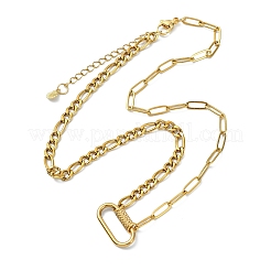 304ステンレススチール製オーバルロッククラスプペンダントフィガロチェーンネックレス（女性用）  ゴールドカラー  17.13インチ（43.5cm）&nbsp;NJEW-JN06169-01