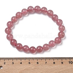 女性用天然ストロベリークォーツラウンドビーズストレッチブレスレット  ビーズ：7.8~8.8mm  内径：2.01~2.09インチ（5.1~5.3cm）&nbsp;BJEW-Z158-03G-03