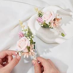 絹布 造花 ブートニエール  プラスチックと鉄のブローチ付き  結婚式のための  パーティーの装飾  PVC IDカードホルダー付き  桃パフ  121~154x58.5~64.5x39~42mm  6pc&nbsp;AJEW-DR0001-55C