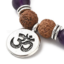 ヨガのチャクラジュエリー  宝石と菩提樹のストレッチチャームブレスレット  チベットスタイルの合金ペンダント  omシンボル  51mm  約22個/連&nbsp;BJEW-L620-01C