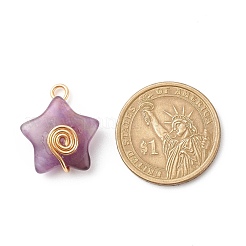 天然石ミックスストーンペンダント  星のチャーム  金色の銅線を巻いて  23~24x21x8~9mm  穴：3mm&nbsp;PALLOY-JF01709