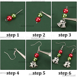クリスマステーマのDIYイヤリング作りキット  ガラスパールビーズを含む  真鍮のピアスフック  リース＆ベル＆キャンディケイン＆トナカイ合金リンク＆ペンダント  ミックスカラー  114個/箱&nbsp;DIY-SC0022-78