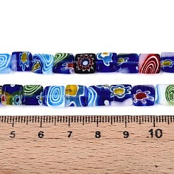 ハンドメイドミッレフィオーリ ランプワークビーズ連売り  正方形  ダークブルー  7.5~8x8x3mm  穴：0.8mm  約48個/連  14.37~14.57''（36.5~37センチメートル）&nbsp;LAMP-T021-30A