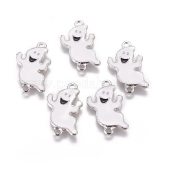 合金エナメルリンクコネクター  ゴースト  ホワイト  プラチナ  23.5x14x1.5mm  穴：1mm&nbsp;ENAM-WH0047-03
