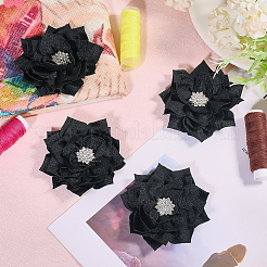 花の手作り織りコスチュームアクセサリー10個  合金ラインストーンパーツ  ブラック  86x20mm&nbsp;DIY-CA0006-35