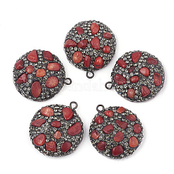 樹脂粘土ラインストーンペンダント  宝石用原石チップとPUレザー  半円  ファイヤーブリック  26x23x8mm  穴：1.5mm&nbsp;RB-S056-10F