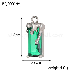 長方形チャーム 304ステンレススチール キュービックジルコニアペンダント  ステンレス鋼色  グリーン  18x8mm&nbsp;STAS-OY004-21P