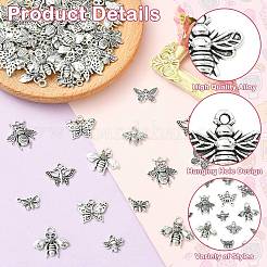 100pcs10スタイルチベットスタイルアロイペンダント  蜂と蝶のチャーム  アンティークシルバー  10.5~20x9~22x1.5~3mm  穴：1~2.7mm  10個/スタイル&nbsp;FIND-CJ0005-57