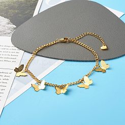 女の子の女性のために設定された天然イチゴクォーツビーズアンクレット  バタフライチャームアンクレット  8-7/8インチ（22.5cm）  9-1/8インチ（23cm）  2個/セット&nbsp;AJEW-AN00450-03
