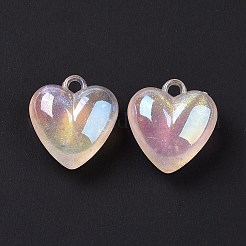 UVメッキ蓄光透明アクリルビーズ  暗闇で光る  ハート  ミックスカラー  22x20x10.8mm  穴：3mm&nbsp;OACR-C001-05