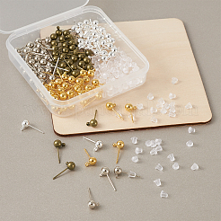 真鍮製ボールポストスタッドピアス金具  ループとプラスチック製のピアスキャッチ付き  ミックスカラー  15~15.2x5~7x4mm  穴：1~1.7mm  4色  30個/カラー  120個/箱&nbsp;KK-CD0001-04