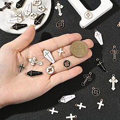 40個8スタイルアロイエナメルペンダント  クロスチャーム付き棺  ミックスカラー  15~26x10~14x1~3mm  穴：1.6~1.8mm  5個/スタイル&nbsp;ENAM-YW0006-74