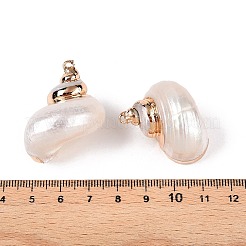 天然石海シェルペンダント  金色の鉄製ループが付いた貝殻型のチャーム  ホワイト  29~36x23~31x19~27mm  穴：1~1.8mm&nbsp;X-SSHEL-N038-54