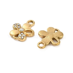 304ステンレススチールラインストーンペンダント  イオンプレーティング（ip）  花のチャーム  18KGP本金メッキ  16.5x13x3mm  穴：2mm&nbsp;STAS-U047-16G