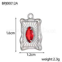 長方形チャーム 304ステンレススチール キュービックジルコニアペンダント  ステンレス鋼色  レッド  18.5x12x4mm  穴：1.6mm&nbsp;STAS-OY004-20P