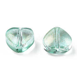 透明なスプレー塗装ガラスビーズ  グリッターパウダー付き  ハート  アクアマリン  6x6x4mm  穴：0.7mm&nbsp;GLAA-R211-02-B05