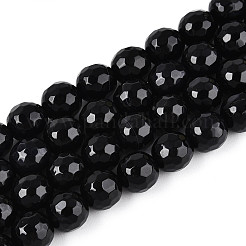 天然瑪瑙（染色・加熱）ビーズ連売り  多面カットラウンド  ブラック  8mm  穴：1mm  約46~48個/連  14.37~14.96''（36.5~38センチメートル）&nbsp;G-T139-8mm-88A