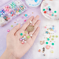 子供向けの海をテーマにしたDIYブレスレット作りキット  アクリルパールとハート＆プラスチックラウンド＆ポリマークレイディスクビーズを含む  ヒトデ＆タツノオトシゴ＆シェル＆イルカ合金ペンダント  ミックスカラー&nbsp;DIY-NB0007-14
