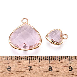 真鍮製ガラスチャーム  混合図形  多面カット  パールピンク  9~18x6.5~18.5x3~6mm  穴：1.8~2.4mm&nbsp;GLAA-T027-05