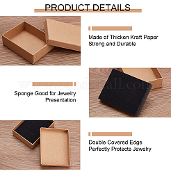 クラフト紙板紙ジュエリーセットボックス  リング＆ピアス＆ネックレスボックス  長方形  バリーウッド  9x7x2.7cm&nbsp;OBOX-BC0001-02