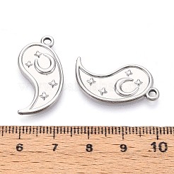 304ステンレスペンダント  月と星の陰陽  変色防止  ステンレス鋼色  26.5x14x2mm  穴：1.8mm&nbsp;STAS-T065-04P