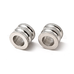 変色しにくいステンレススチールのテクスチャビーズ  大きなホールカラムのスジ入りビーズ  ステンレス鋼色  8x10mm  穴：6mm&nbsp;STAS-M003-04P