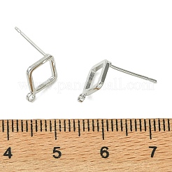 シェグレース 真鍮製スタッドピアス金具  菱形  カン付き  カドミウムフリーと鉛フリー＆ニッケルフリー  プラチナメッキ  11x9mm  穴：1mm  ピン：0.7x11mm&nbsp;XGRQ6H756-900P
