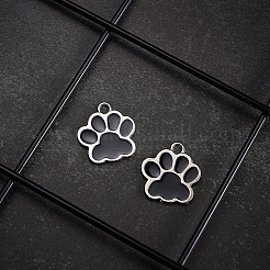 エナメルチャーム  プラチナメッキ合金パーツ  クマ足プリント  ブラック  16x17x1mm  穴：2mm&nbsp;PALLOY-CJ0005-01