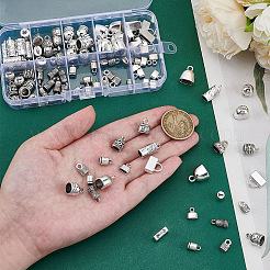 100個10スタイルのチベットスタイルの合金コードエンド  エンドキャップ  カドミウムフリー＆鉛フリー  コラム＆スクエア＆レクタングル  アンティークシルバー  9~18x6~13x6~13mm  穴：1.5~5mm  10個/スタイル&nbsp;TIBEP-PH0001-50