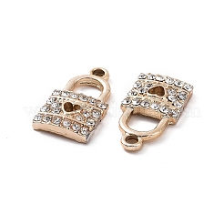 合金クリスタルラインストーンペンダント  ハートチャーム付きロック  ライトゴールド  21x11x2.5mm  穴：2.1mm&nbsp;ALRI-C008-44KCG