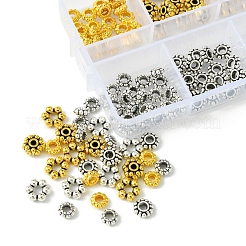 140個6スタイルチベットスタイルアロイスペーサービーズ  花  ミックスカラー  6~8x3~4mm  穴：2~2.5mm&nbsp;FIND-FS0002-51