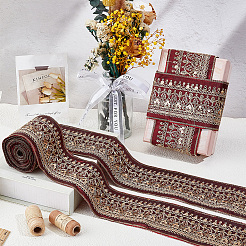 5ヤードの民族刺繍ポリエステルリボン  洋服アクセサリー用  暗赤色  3-3/8インチ（87mm）&nbsp;OCOR-CY0003-48B