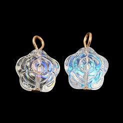 ガラスチャーム  ライトゴールドの真鍮製ループ付き  花のチャーム  ホワイトスモーク  16~16.5x12x8mm  穴：2.2mm&nbsp;KK-Q777-14LG