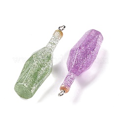 樹脂チャーム  プラチナアイアンペグベイル付き  ワインボトル  ミックスカラー  37~47x12~14x11.5~14mm  穴：2mm&nbsp;RESI-C003-02