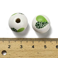 聖パトリックの日シリーズ プリントされたシマウッドヨーロピアンビーズ  ハート  15.5~16x15mm  穴：4mm&nbsp;WOOD-V002-01E