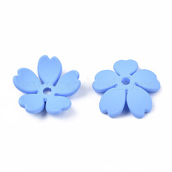 ゴム引きスタイルの不透明なアクリルビーズキャップ  5花びら  花  コーンフラワーブルー  14.5x15x4.5mm  穴：1.7mm&nbsp;ACRP-T010-02D