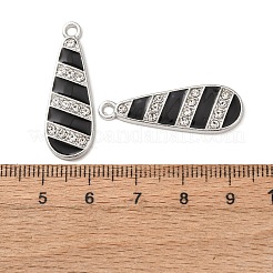 合金エナメルチャーム  ラインストーン付き  ティアドロップチャーム  プラチナ  32x11x2mm  穴：2mm&nbsp;FIND-K030-17E-P