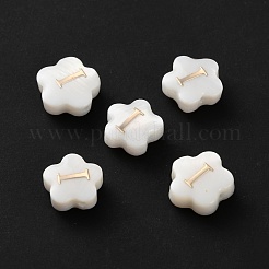 ナチュラルホワイトシェルフラワービーズ  金エナメル文字ビーズ  文字I  8x4.5mm  穴：0.8mm&nbsp;BSHE-WH0020-01I