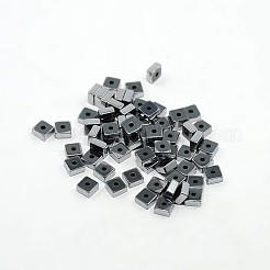 電気メッキ磁気無し合成ヘマタイトビーズ連売り  四角い石ビーズ  プラチナメッキ  4x4x2mm  穴：1mm  約193個/連  15.7インチ&nbsp;G-J224D-08