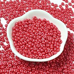 ベーキングペイント 光沢ガラス シードビーズ  ドーナツ  レッド  4x2.5mm  穴：1mm  6205個/ポンド&nbsp;SEED-B001-04A-04