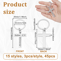 ステンレススチールキーホルダー45種類15個  リング付き  単語と交差  ステンレス鋼色  76mm  3個/スタイル&nbsp;KEYC-UN0001-27