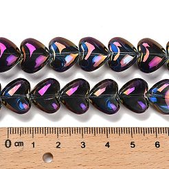 電気メッキ UVメッキガラスビーズ連売り  虹色の  ハート  ミッドナイトブルー  12.2x15x8mm  穴：1mm  約50個/連  23.62''（60センチメートル）&nbsp;EGLA-B008-01A-FR05