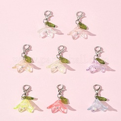 8色の花のアクリルペンダントデコレーション8個  合金製カニカン付き  ミックスカラー  30mm  1pc /カラー&nbsp;HJEW-FS00034-01