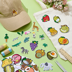 2セット2スタイルのフルーツと植物のテーマポリエステルコンピューター刺繍アイロン/縫い付けパッチ  中国風のアップリケ  ミックスカラー  40~81x35~100x1.5~2mm  1セット/色&nbsp;PATC-WR0001-09